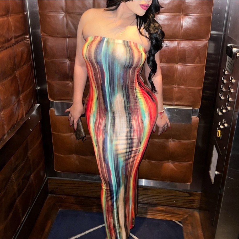 Multicolor Strapless Maxi Dress